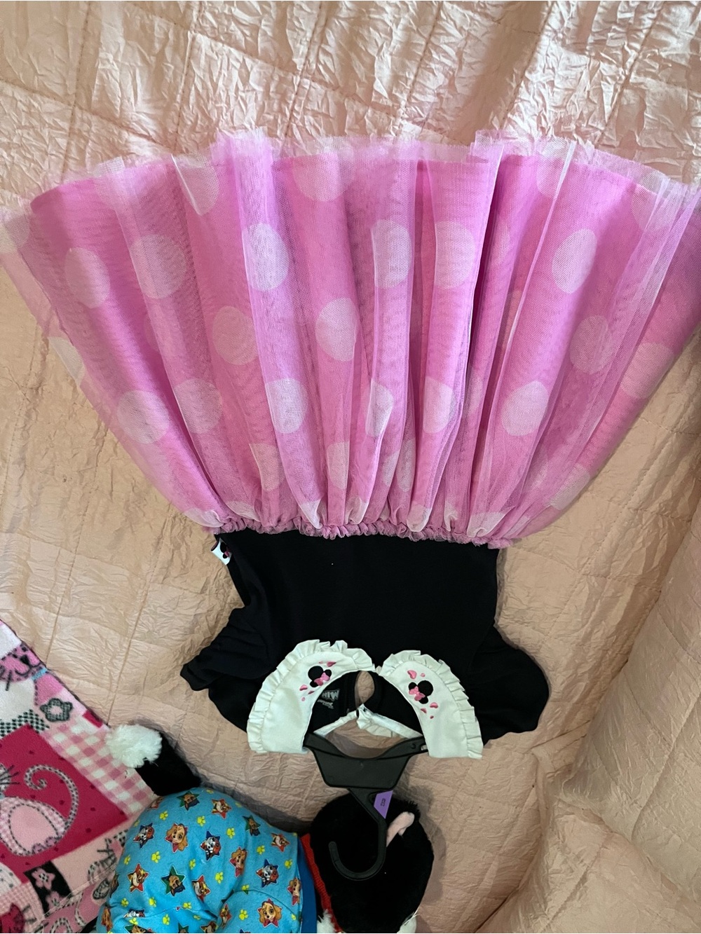 Disney Pink and White Polka Dot Tulle Skirt Dress with Black Bodice